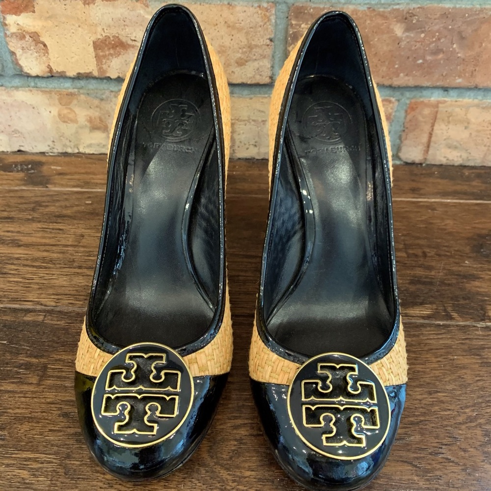 Tory Burch Reva Maddie Straw Woven Round Toe Pumps